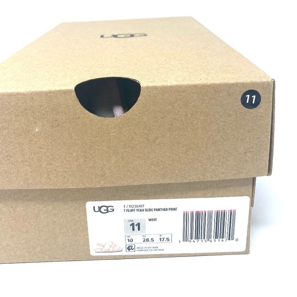 UGG Kids Size 11T 1123641T WHT FLUFF YEAH SLIDE PANTHER PRINT Sandal White Beige - Picture 8 of 9